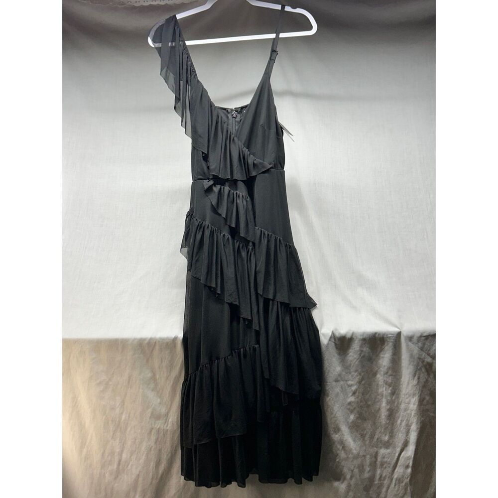 Torrid Black Mesh Asymmetric Ruffle Party Midi Dress – Size 00 (M/L 10) NWT